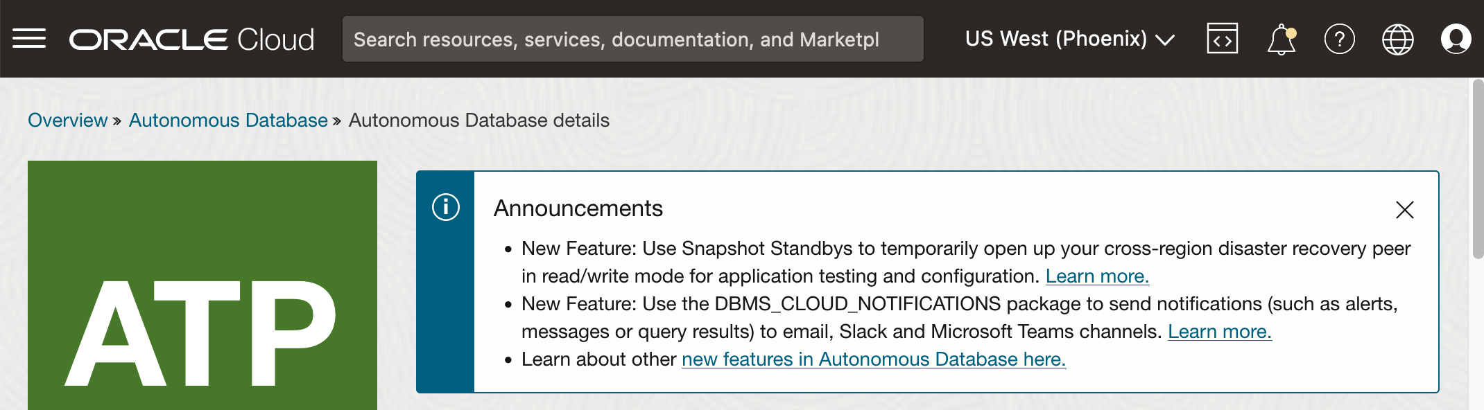 New features announced for Oracle Autonomous Database