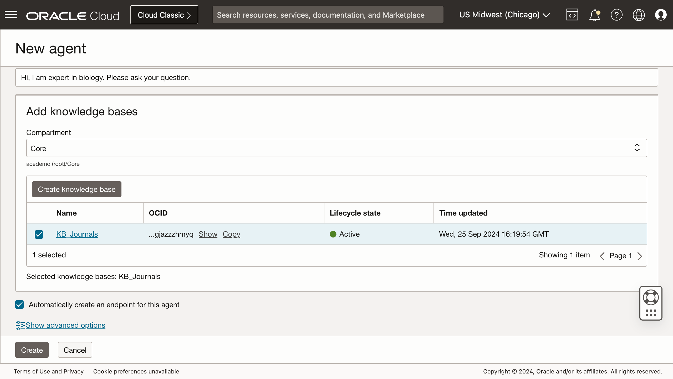 Select the knowledge bases that the agent will use.