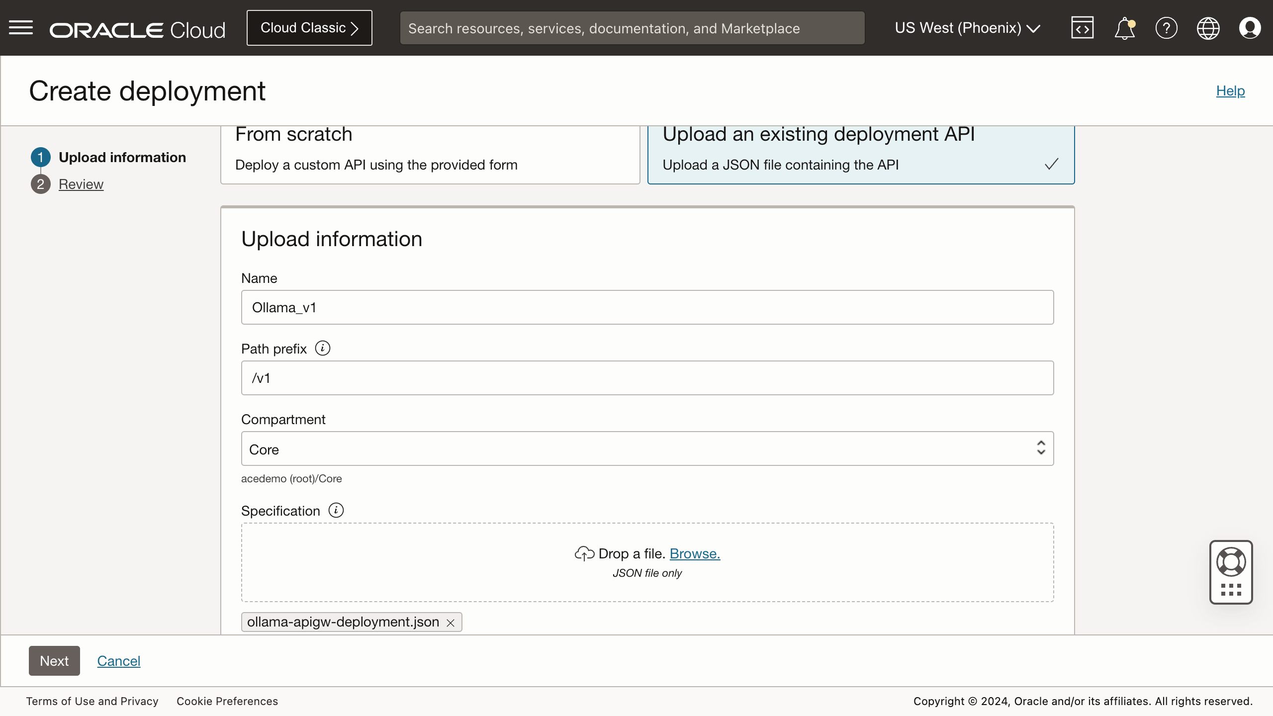 Create an API gateway deployment.