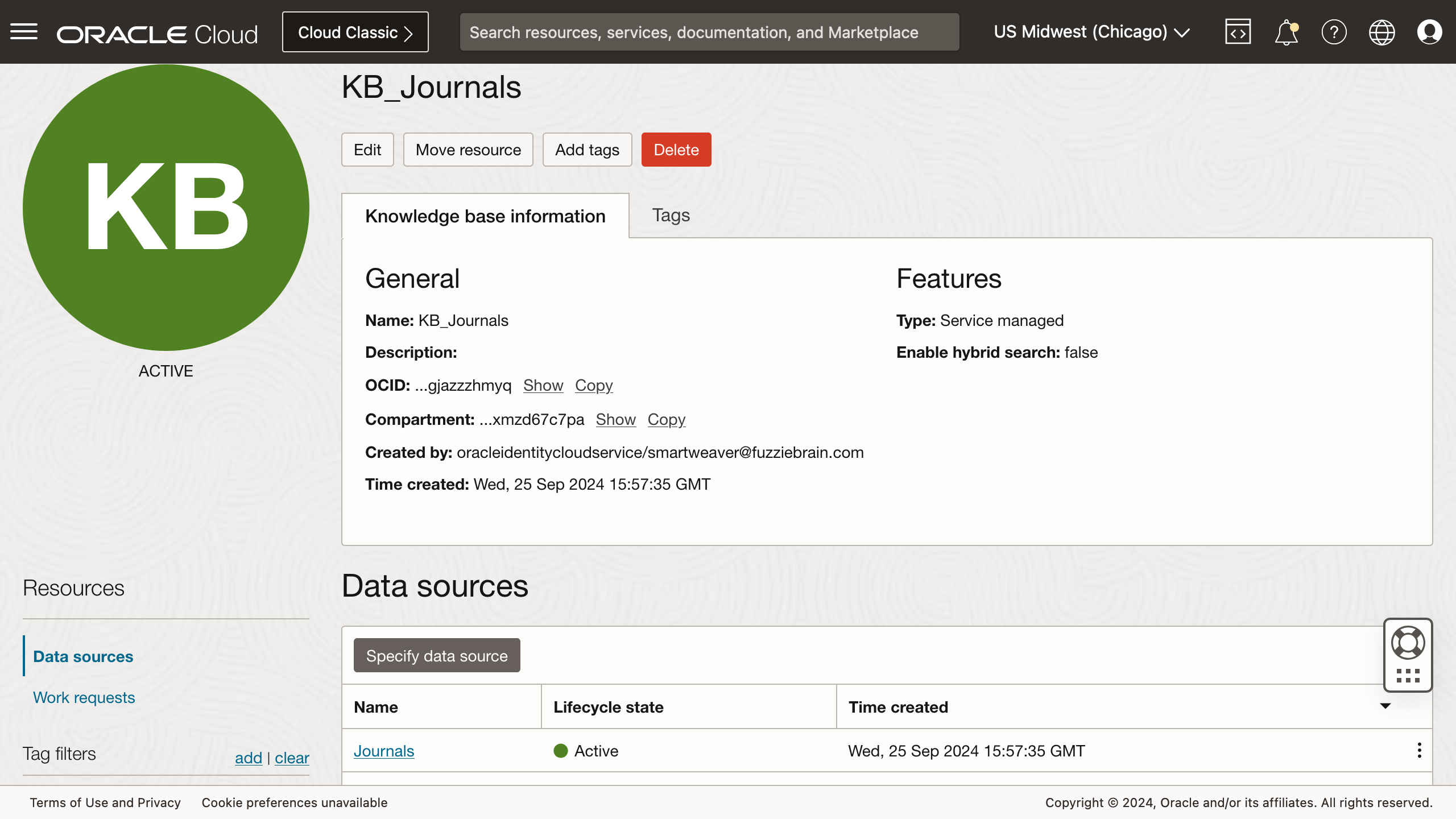 Successful creation of knowledge base and data ingestion job.