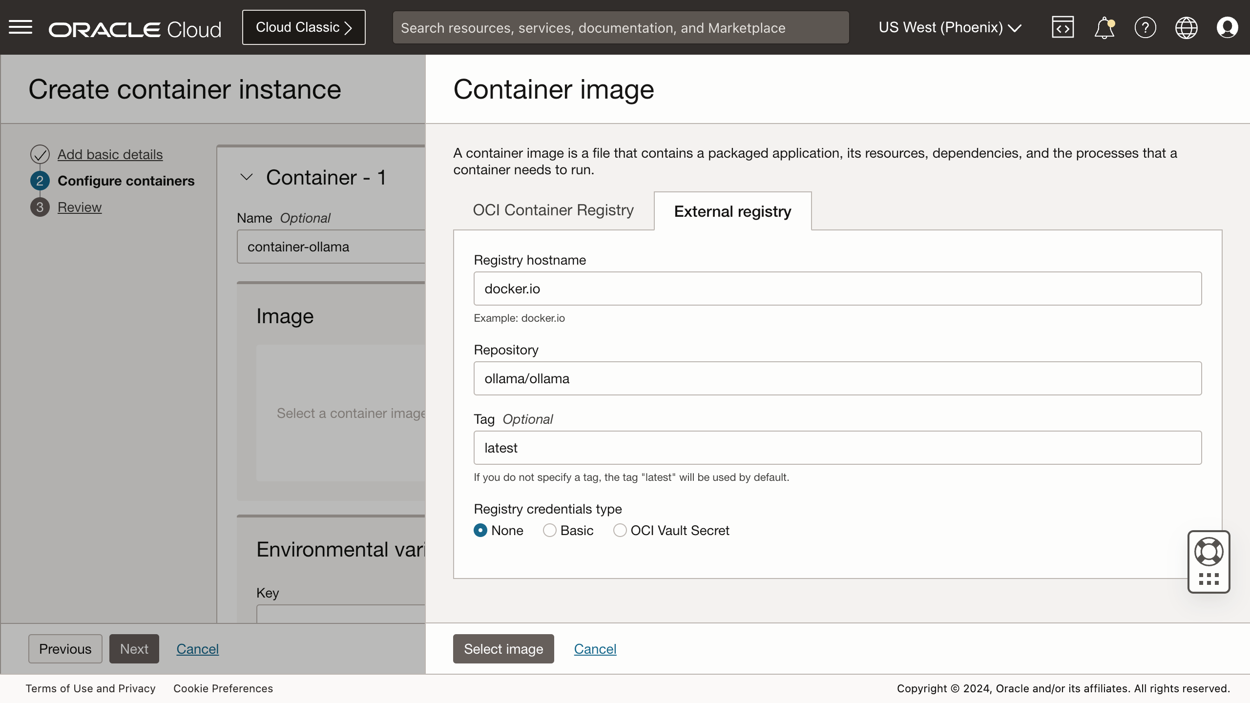 Configuring the container to be deployed to the instance.