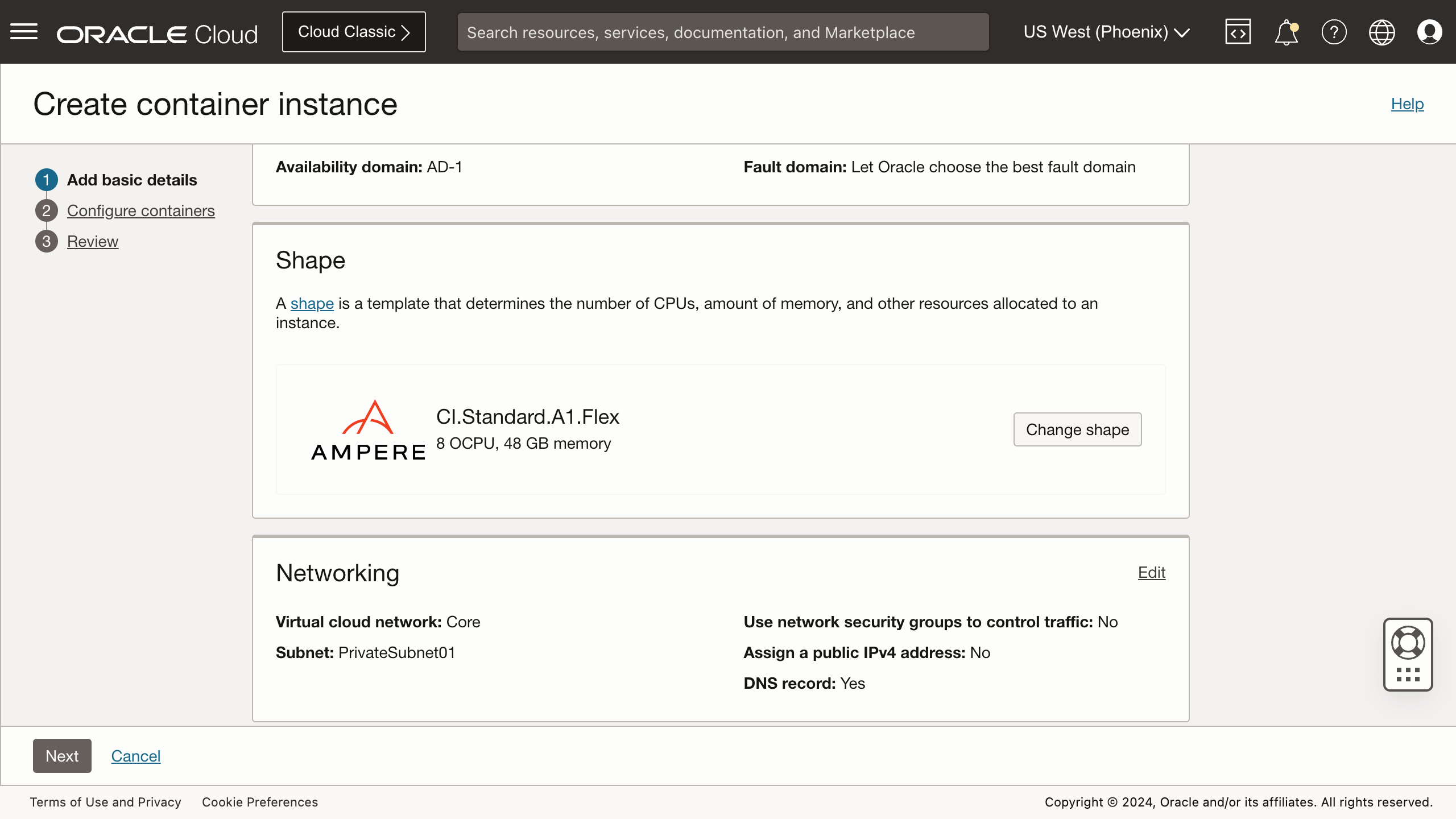 Setting up the resource specifications.