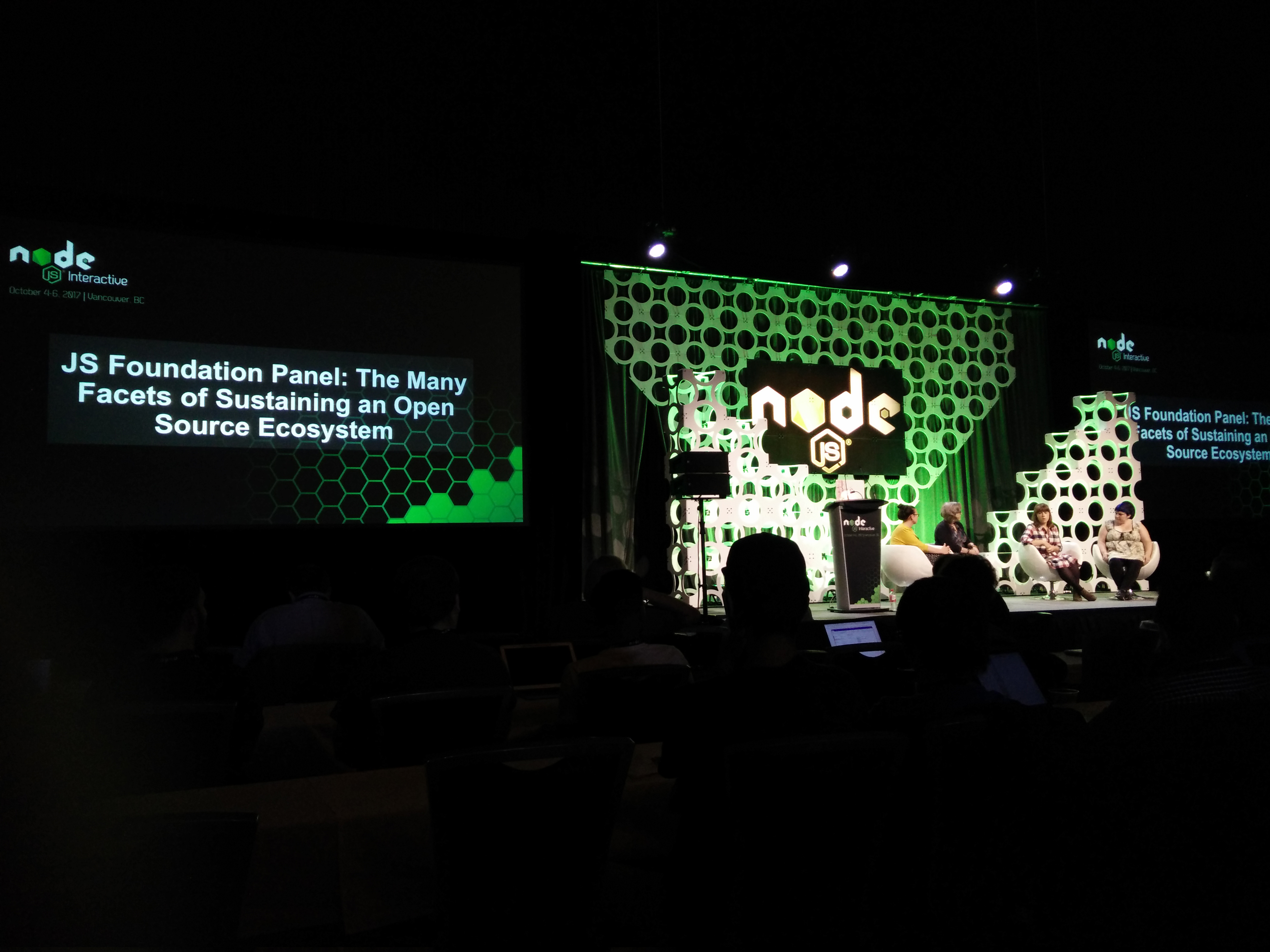 Panel on issues sustaining an open source ecosystem. From left: Jory Burson, Erin McKean, Tracy Hinds and Maggie Pint