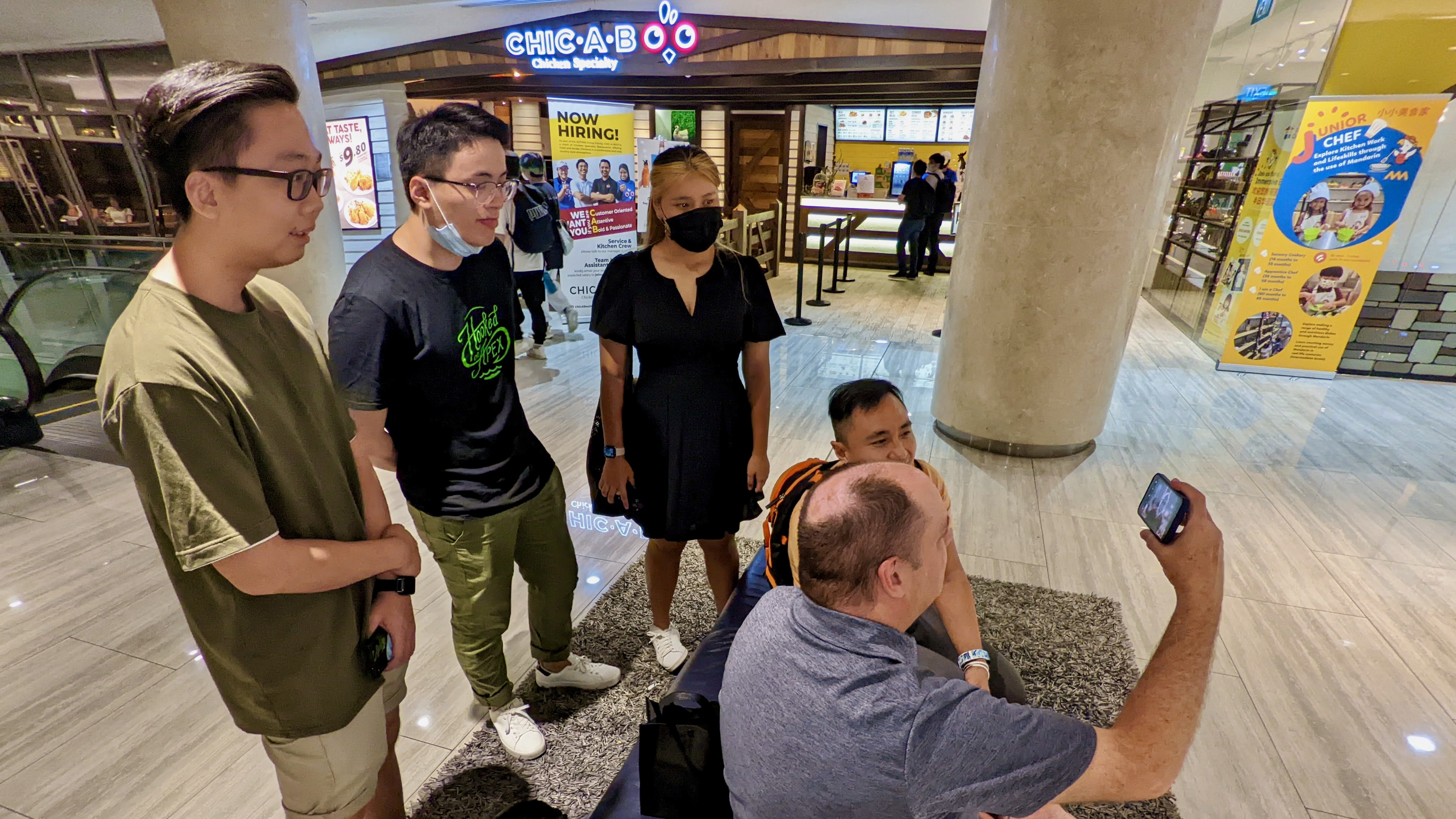 Virtual team meeting at a shopping mall