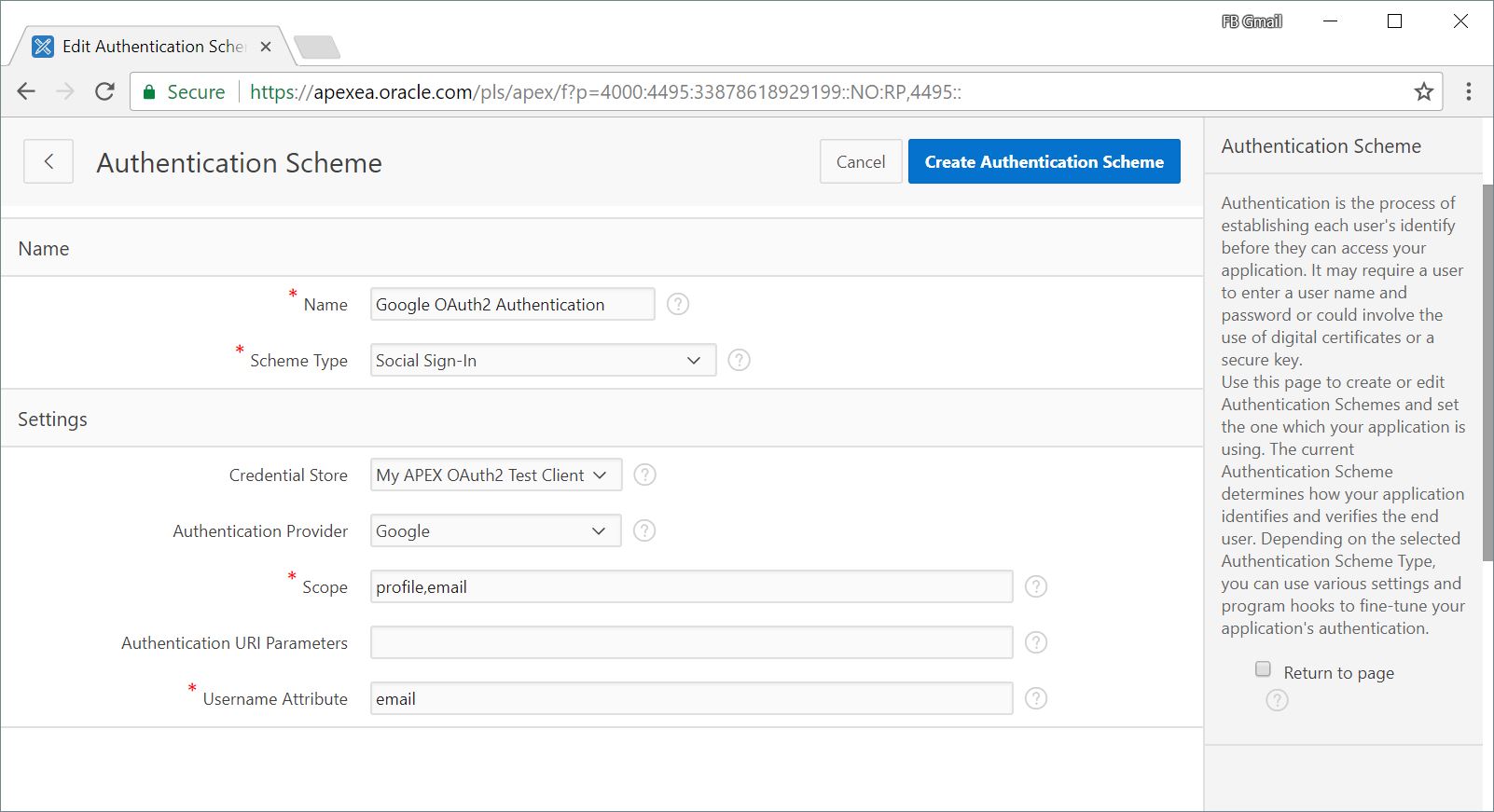 Figure 12: Create the Social Sign-In authentication scheme